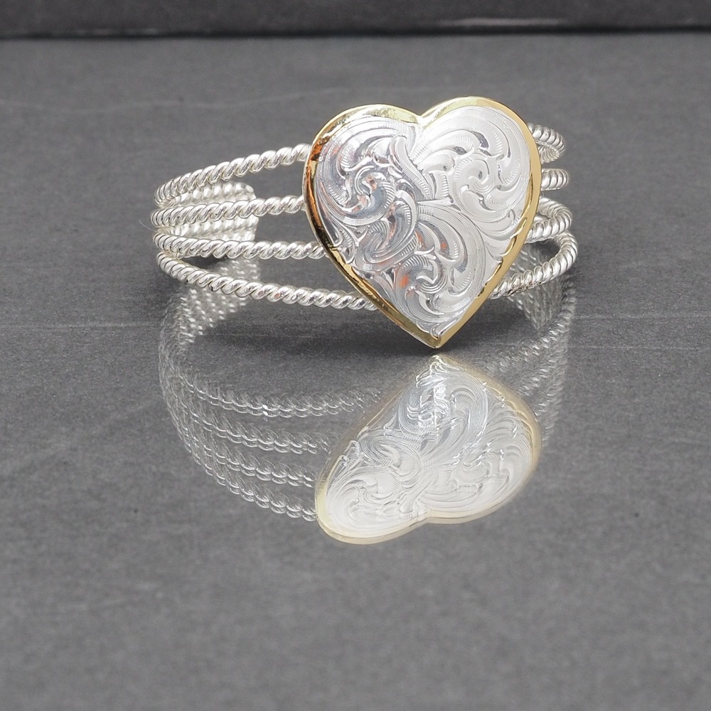 Montana Silversmiths Cuff Bracelet Silver Gold Two Tone Heart Engraved Western